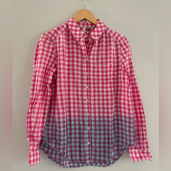 Pilcro Tops - Pilcro Pink and Blue Ombre Plaid Shirt